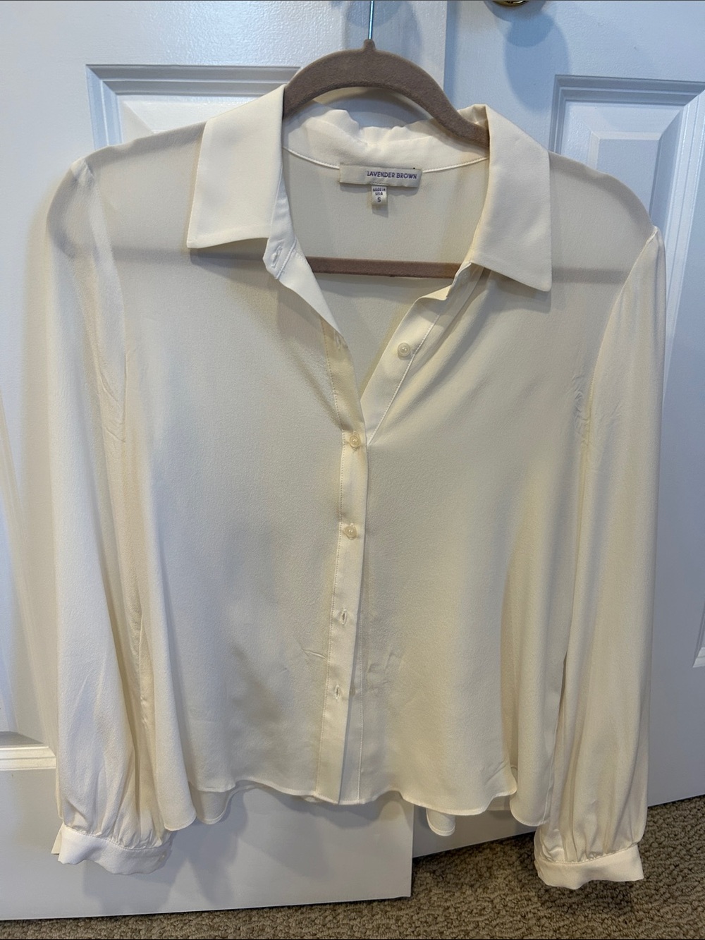Lavender Brown Cream Button-Front Blouse with Classic Collar